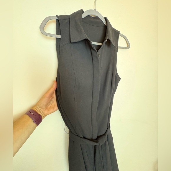 Black Midi Shirt Dress with tie belt EUC - Picture 6 of 11